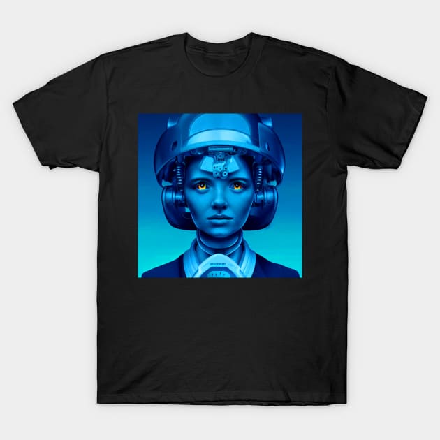 Android girl with a helmet device T-Shirt by Pikantz